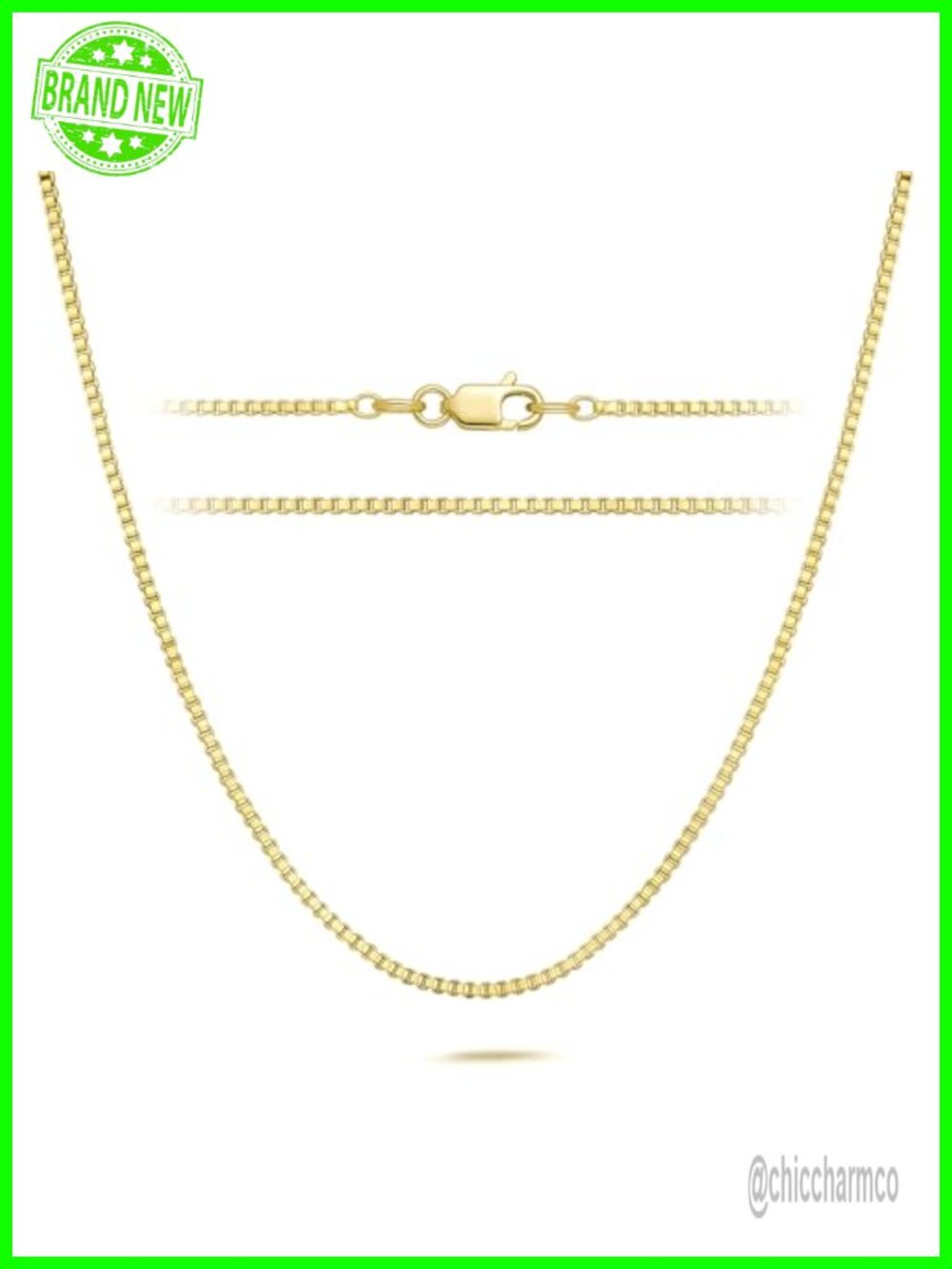 14K Gold Plated Box Chain Necklace 20in Polished Lobster Clasp